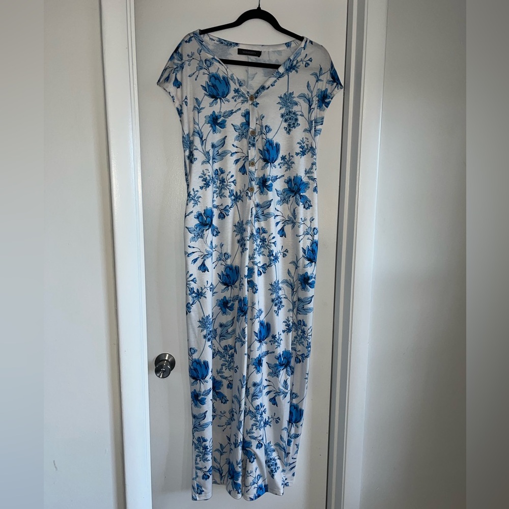 Floral Blue and White Jumpsuit